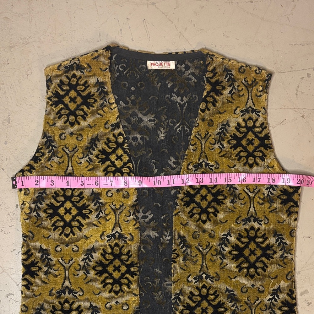 60’s Vintage Carpet Vest Mustard Yellow and Black with Fringe - Picture 3 of 12